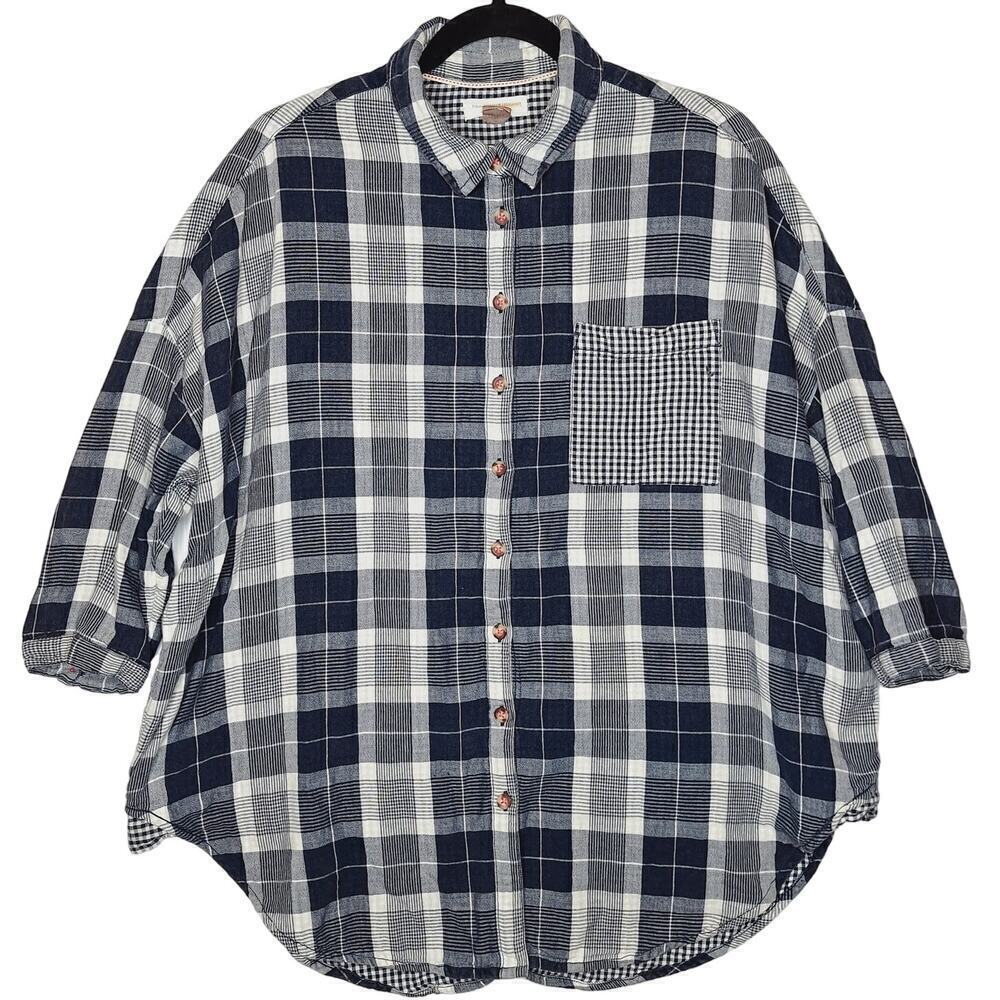 Anthropologie Pilcro Oversized Boyfriend Plaid Gingham Button Down Shirt XS / S